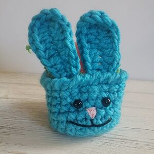 Handmade Blue Crochet Bunny Basket